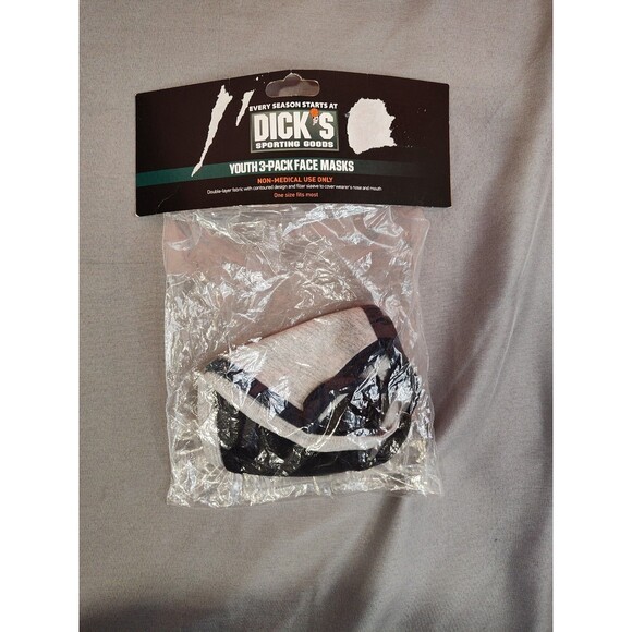 Dick's Sporting Goods Youth Fabric Face Masks 3 Pack Gray Black Navy - Picture 1 of 3